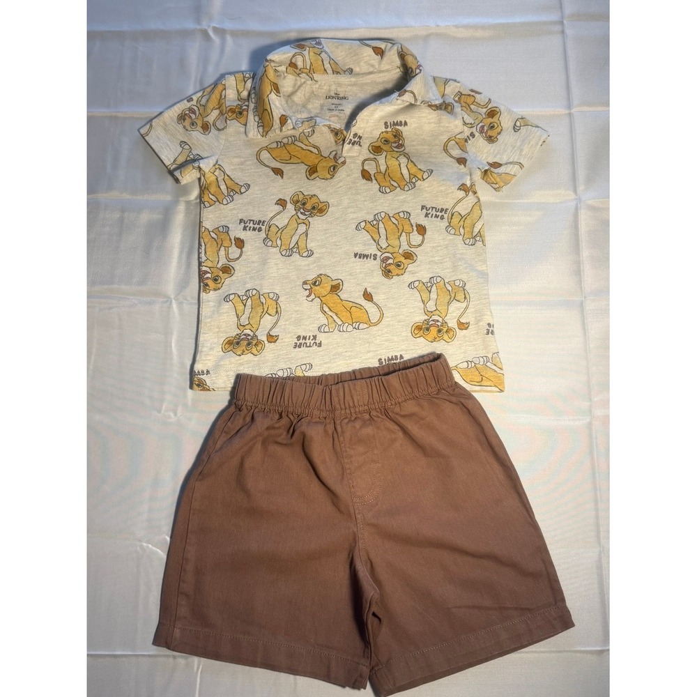 Disney The Lion King Simba Polo Shirt and Shorts Set 3T Brown Gray 24E0456LK